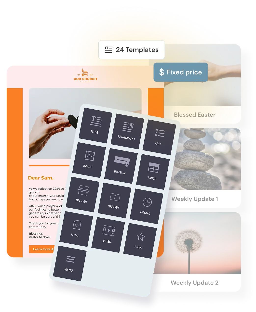 ChurchBee newsletter templates and drag-and-drop content blocks